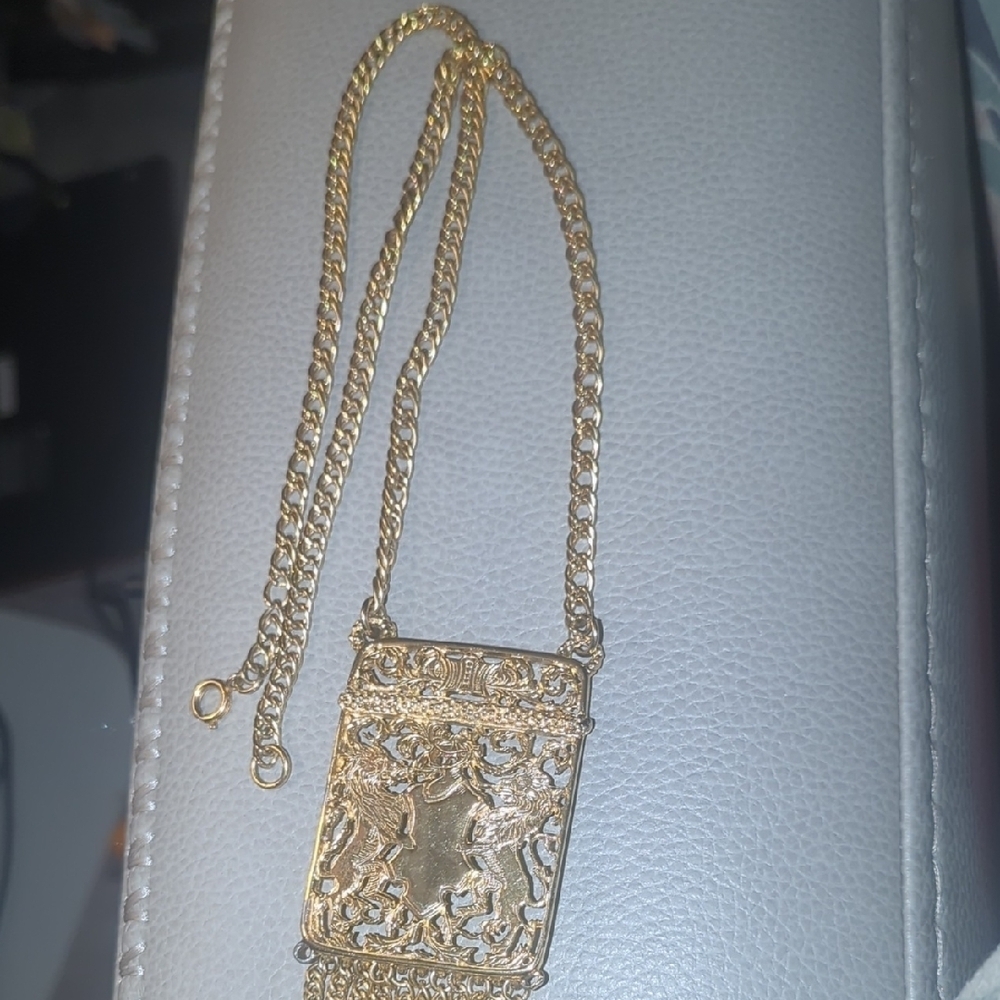 Lucien Piccard Vintage Gold Tassel Statement Necklace Ornate Lion Fringe Designe - Picture 2 of 4